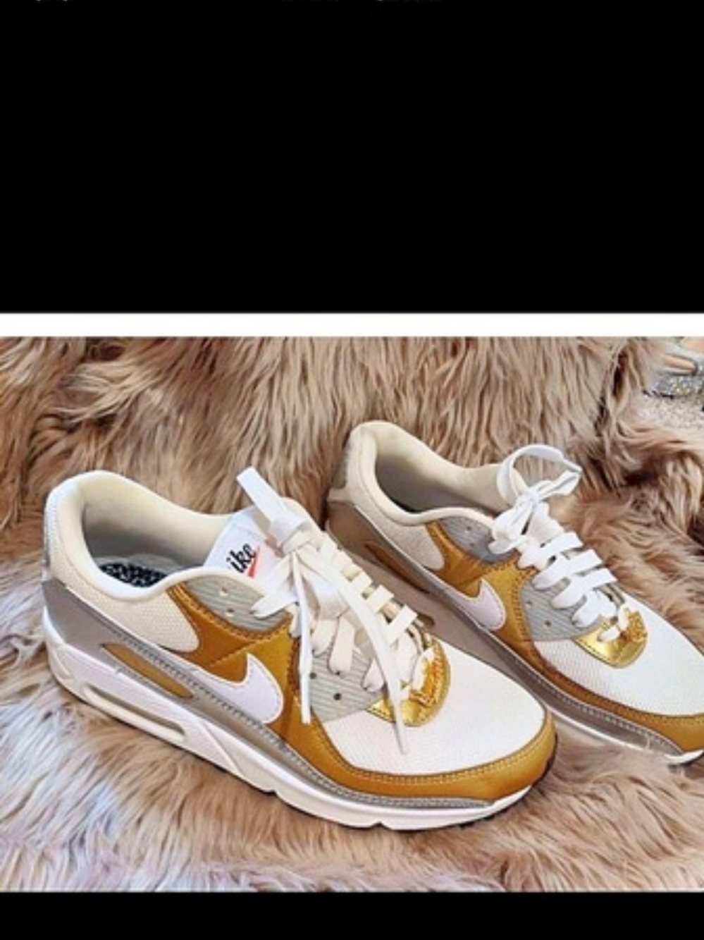 Nike Air Max 90 SE Metallic Gold Silver Sneakers White & Brown